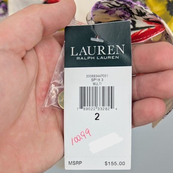 NWT Lauren Ralph Lauren Floral Print Dress Front Tie Waist Midi Long Sleeve Sz 2 - Picture 7 of 8